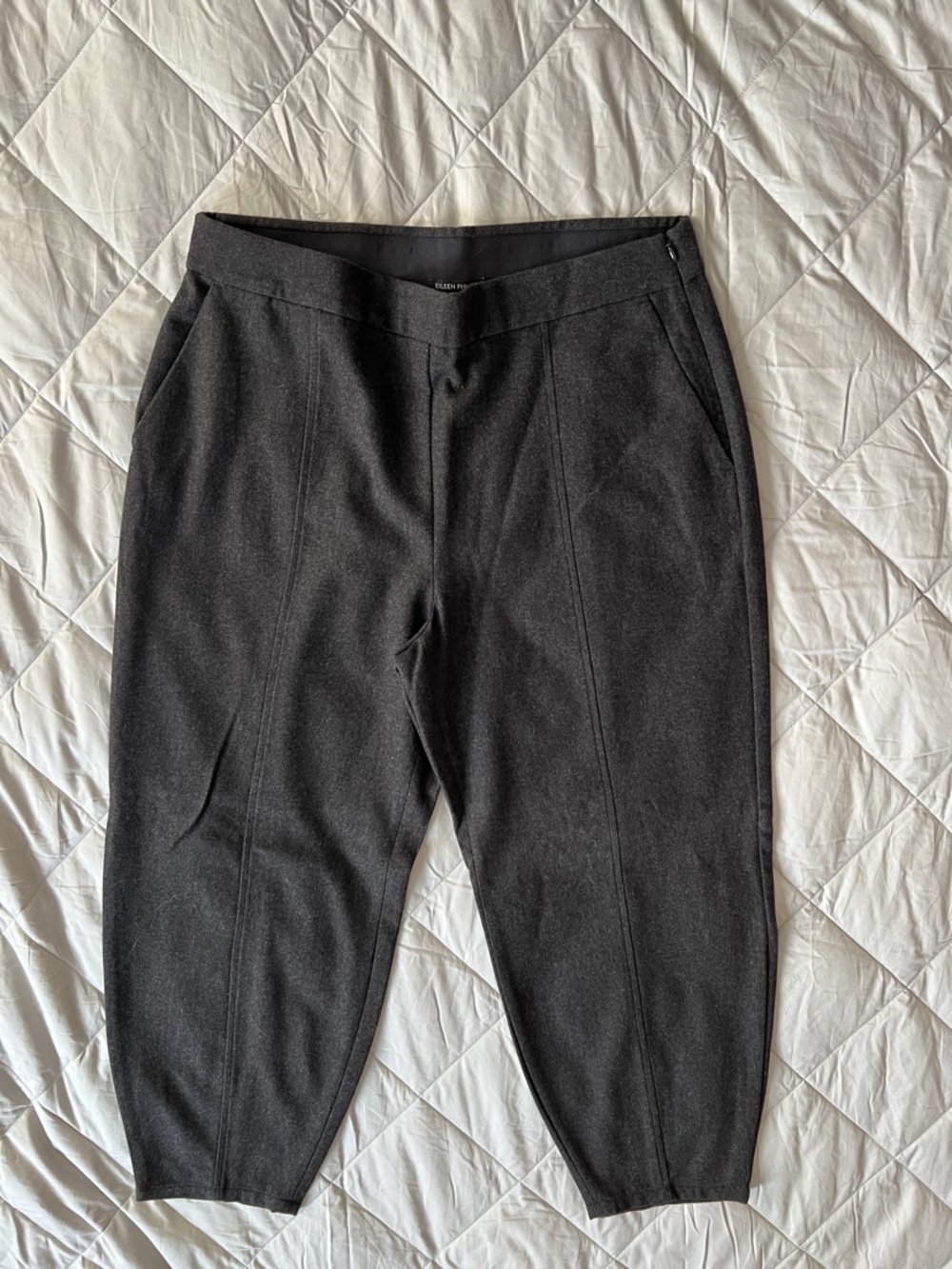 Eileen Fisher Women’s Dark Charcoal Elastic Waist Wool Lantern Trousers